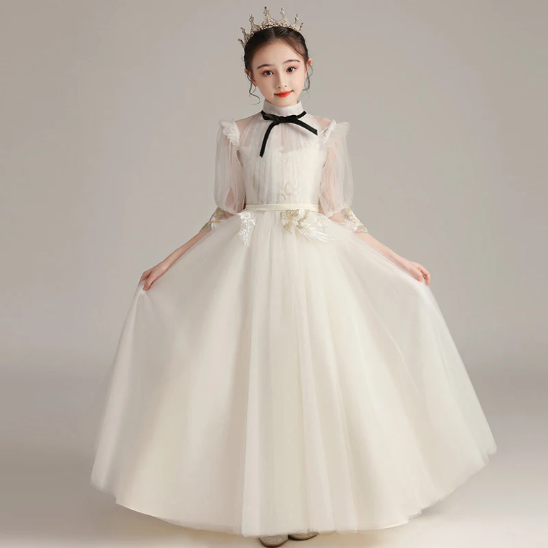 

Child Girl Luxury Evening Party Maxi Dress 12 Year Elegant Sexy Kids Pageant Formal Cocktail Frock White Puffy Dress Tulle Gowns