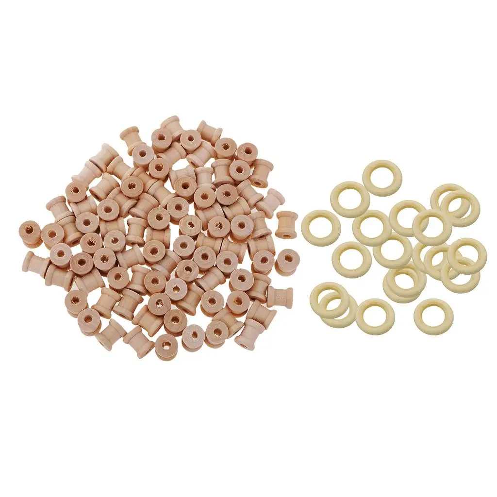 120 Pieces Wooden Crafts Tools Empty Thread Spools Loop Jewelry Findings