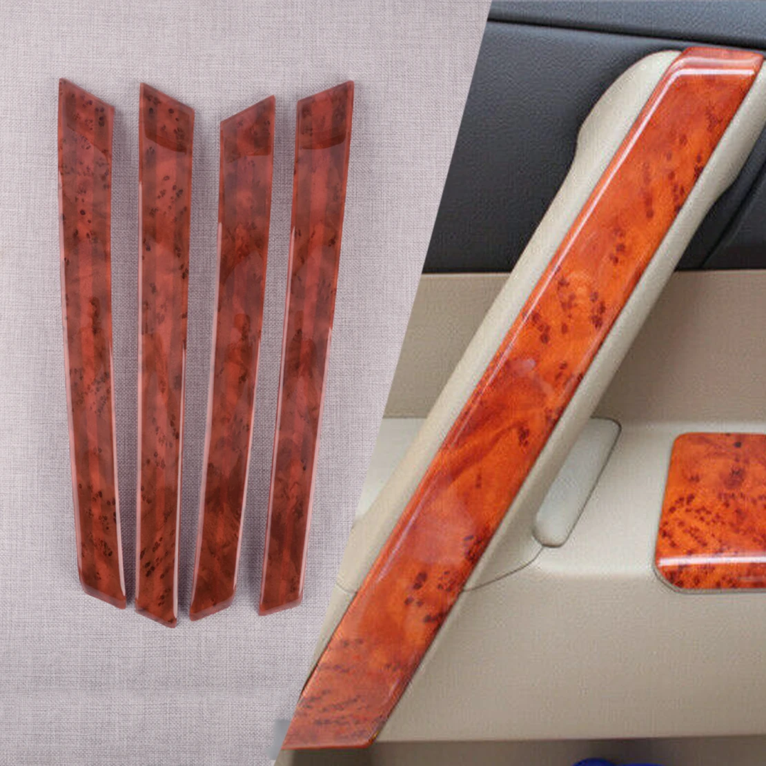 1 Set Car Inner Door Panel Strip Trim Cover Peach Wood Grain Plastic Fit for Toyota Highlander 2008 2009 2010 2011 2012 2013 New