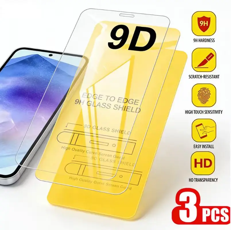 1/2/3 Pcs 9D Screen Protector Tempered Glass For Samsung A56 A57 A17 A16 A15 A36 A26 A35 A34 A33 A55 A54 A53 S24FE A07 A06 A05