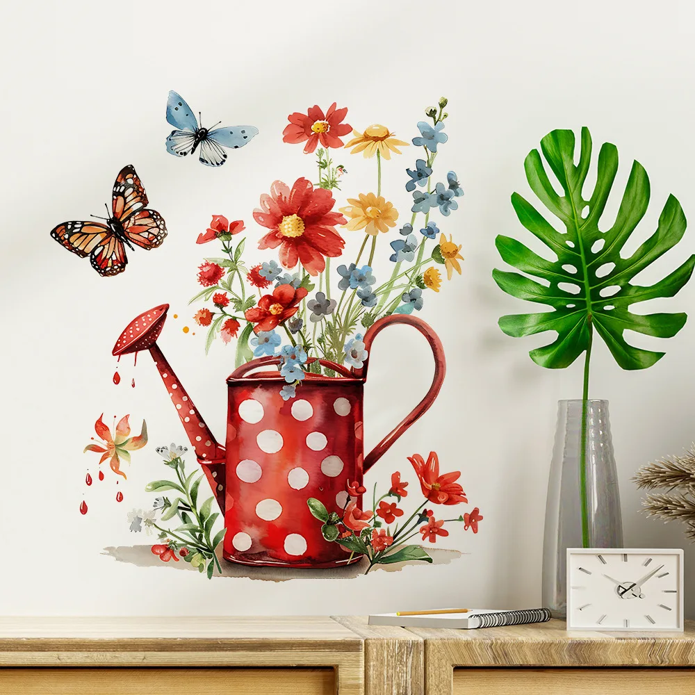 

Painted Flower Sprinkler Pot Wall Sticker Art Mural Living Room Bedroom Cabinet Decoration Home Decor Stickers S383