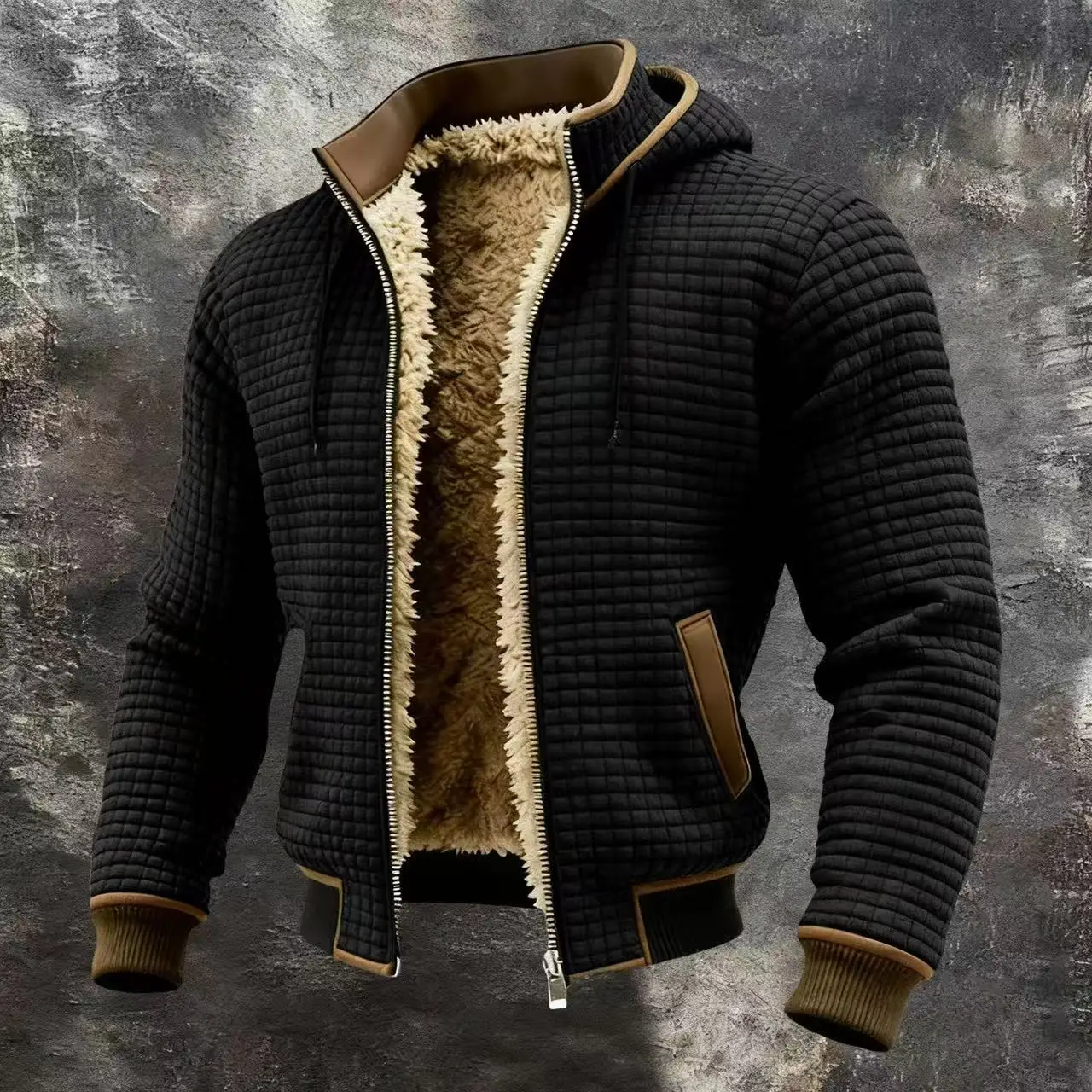 2026 New Fashion Men's Wool Hooded Cardigan Sports Jacket Autumn and Winter Thick Men's Adult Jacket