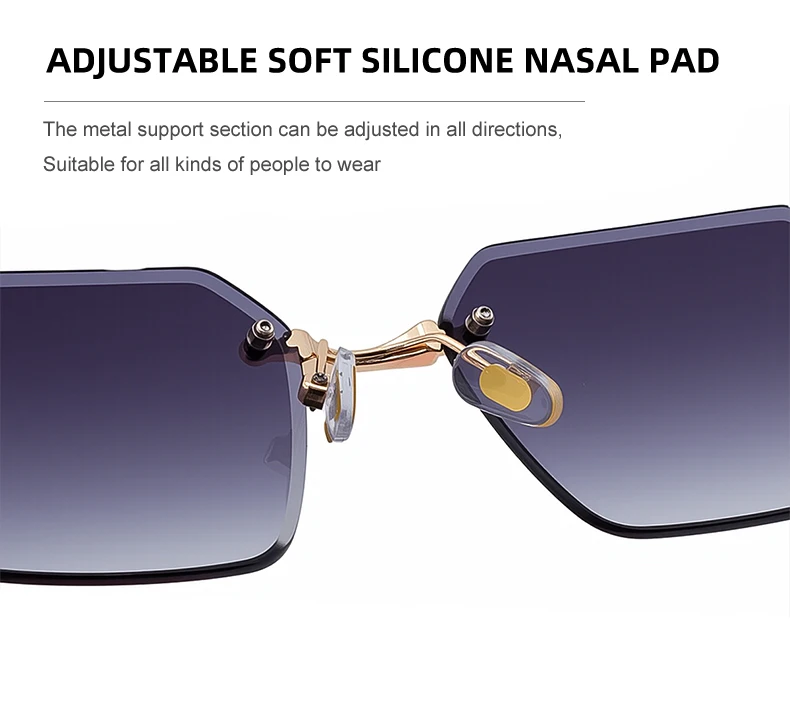 Quadratische randlose Punk-Sonnenbrille für Herren 2026 – Luxusmarke, trendige UV400-Fahrerbrille, polygonale rahmenlose Sonnenbrille für Männer – Detail 11