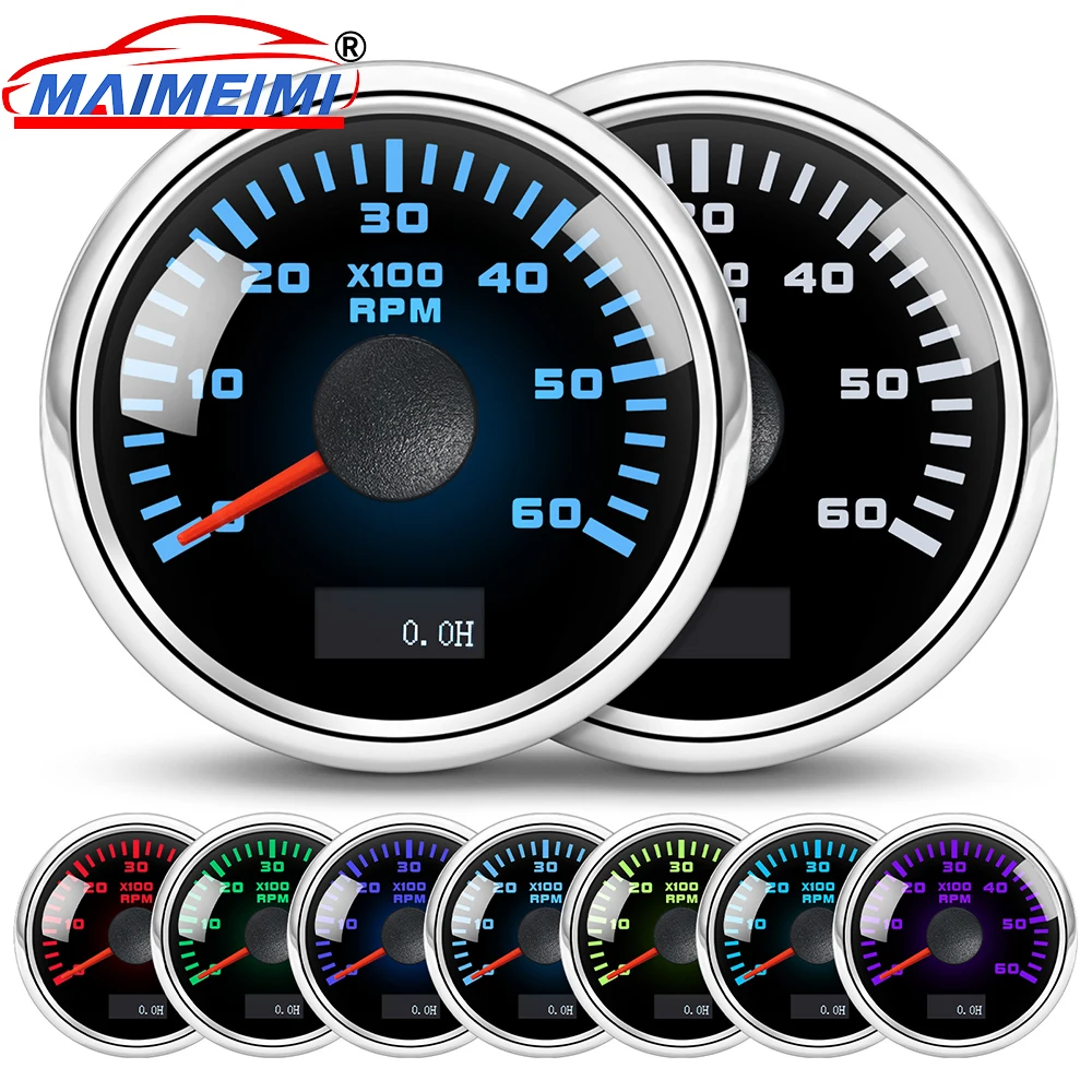 3000/4000/6000/7000/8000 RPM Gauge 52mm Tachometer with Hourmeter Gauge Waterproof 7 Color Backlight Tacho Gauge For Car Boat