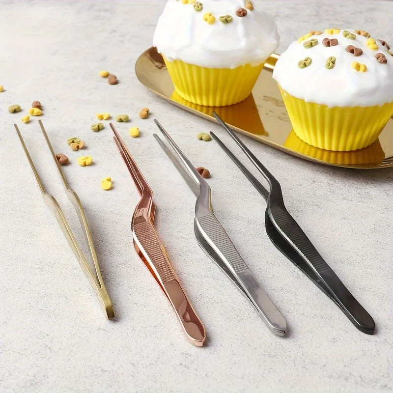 Titanium molecular cooking special elbow tweezers, cold dish shaping tweezers, kitchen and restaurant pastry decoration tools