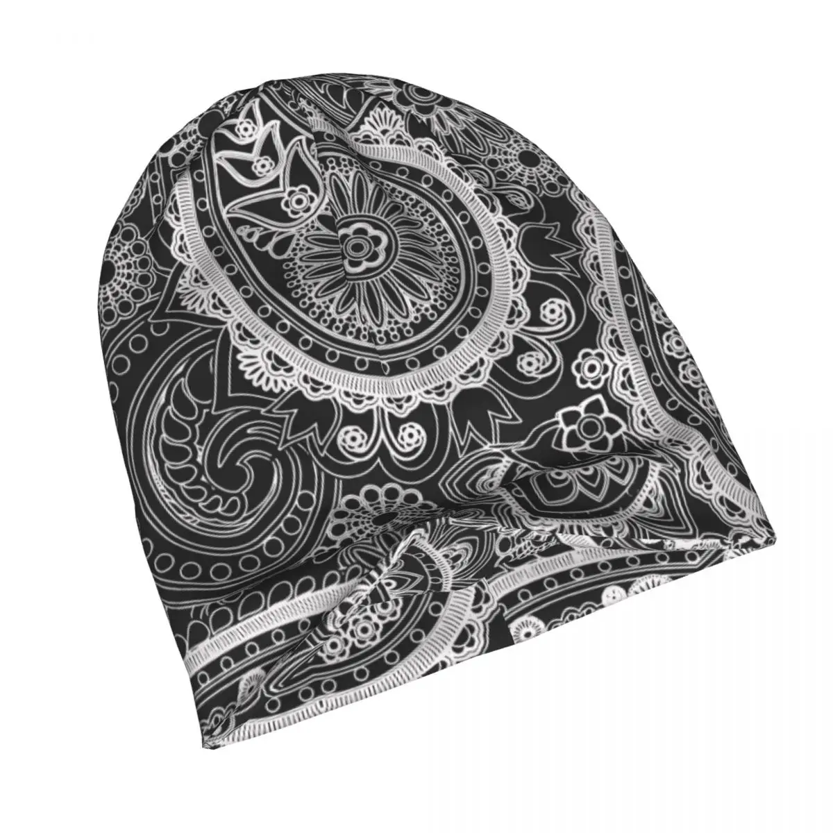 Paisley Chic Black White Floral Design Background Bonnet Homme Outdoor Thin Hat Paisley Style Skullies Beanies Caps