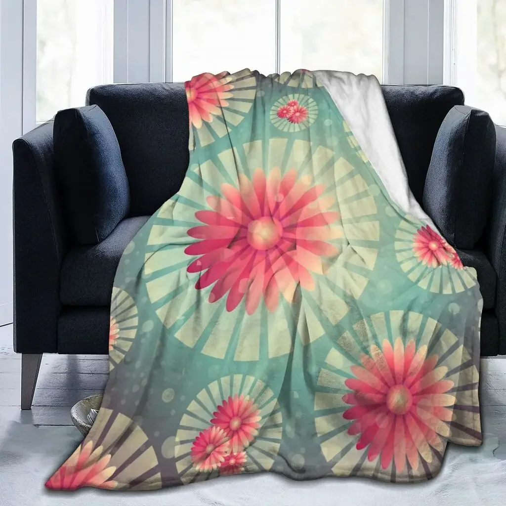 Vintage Abstract Flowers Pattern Super Soft Throw Blankets Warm Fuzzy Plush Blanket for Sofa Couch Chair Living Room King Size