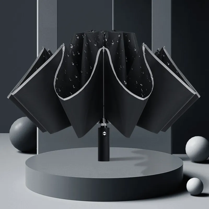 Extra Large 3 Person Reverse Umbrella Auto Open Close Windproof Reflective Sun Rain Umbrella For Men