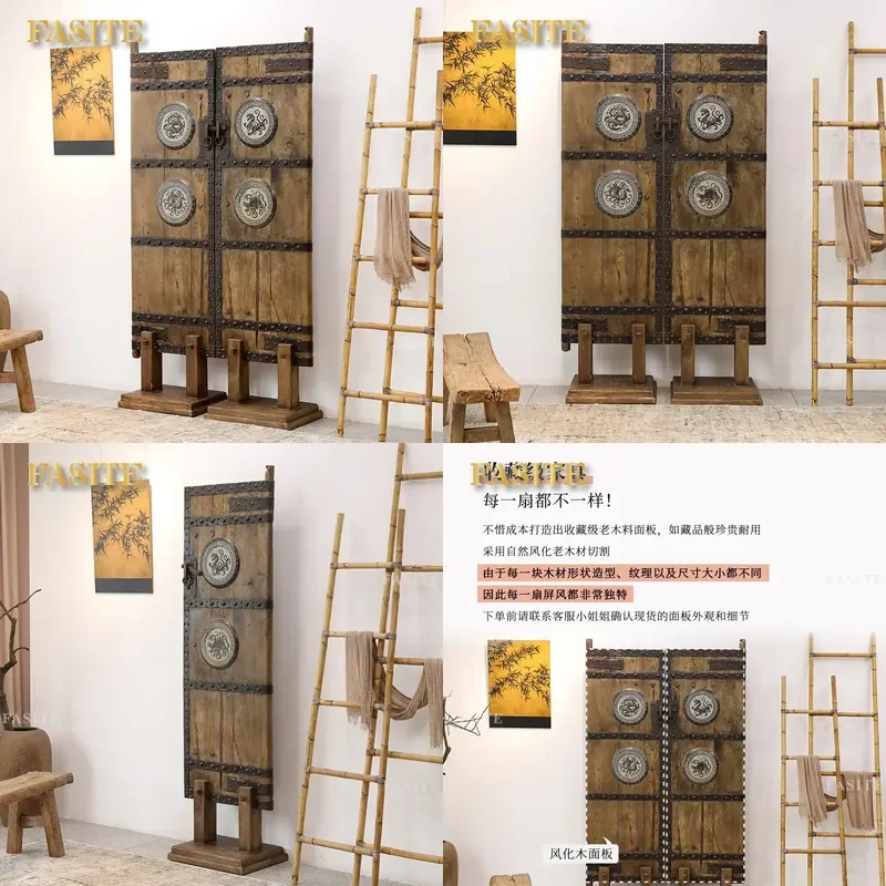 For Partition Entrance Screen Block Living Room Background Decoration Old Elm Door Panel Old Objects