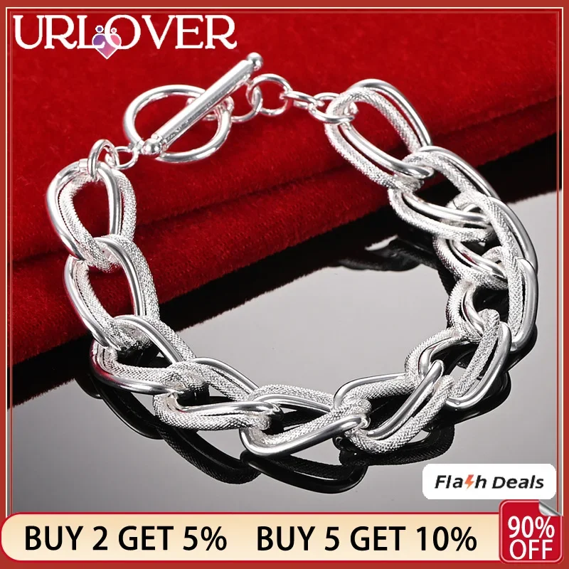 

URLOVER 925 Sterling Silver Geometric Twist Chain Bracelet For Woman Men Wedding Party Fashion Charm Jewelry Birthday Gift