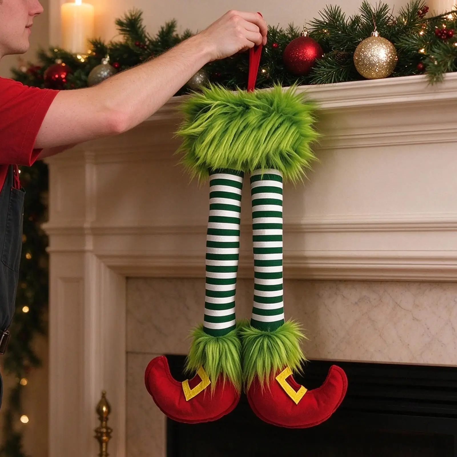 2026 Christmas Elfs Leg Decorations Cute Holiday Tree Striped Plush Hanging Ornaments For Trees Fireplaces Parties Displays