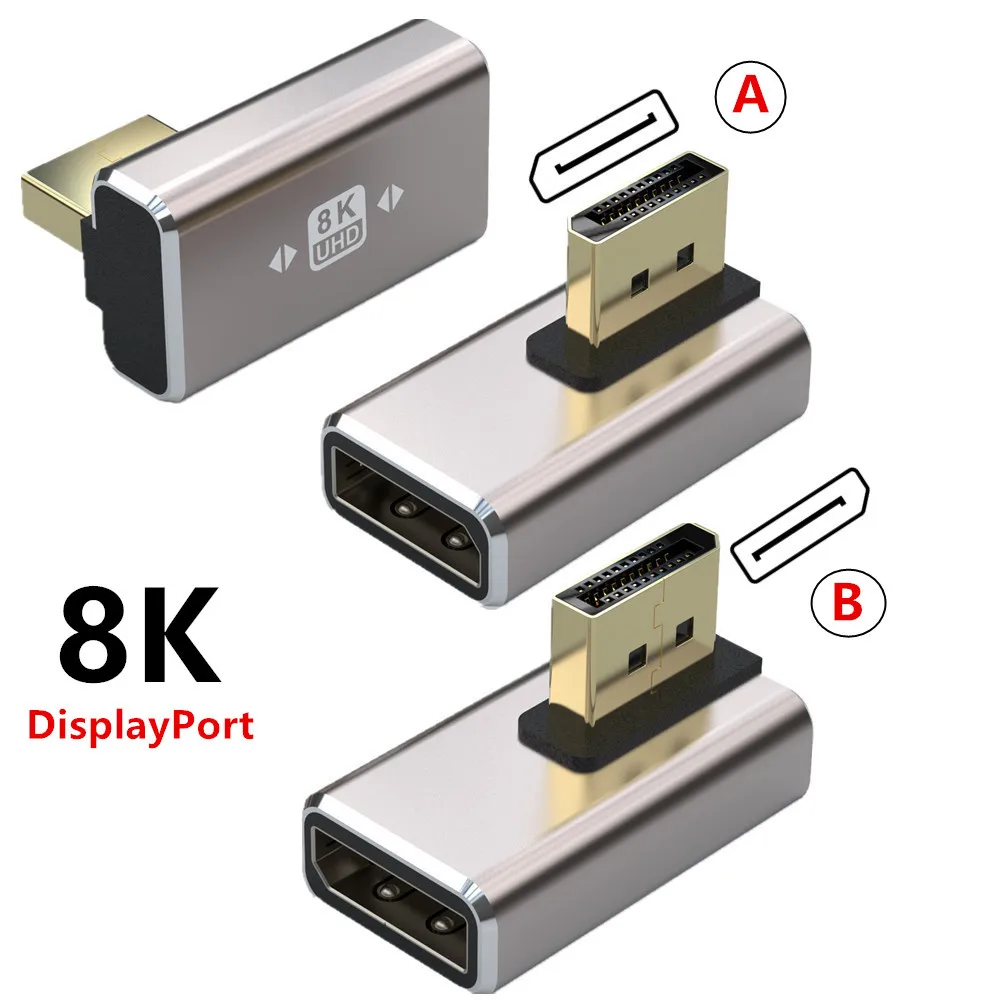 DisplayPort 8K Adapter przedłużający 90 stopni kąt prosty DP 1.4 wersja męski na żeński złącze przedłużacza konwerter 8K @ 60HZ