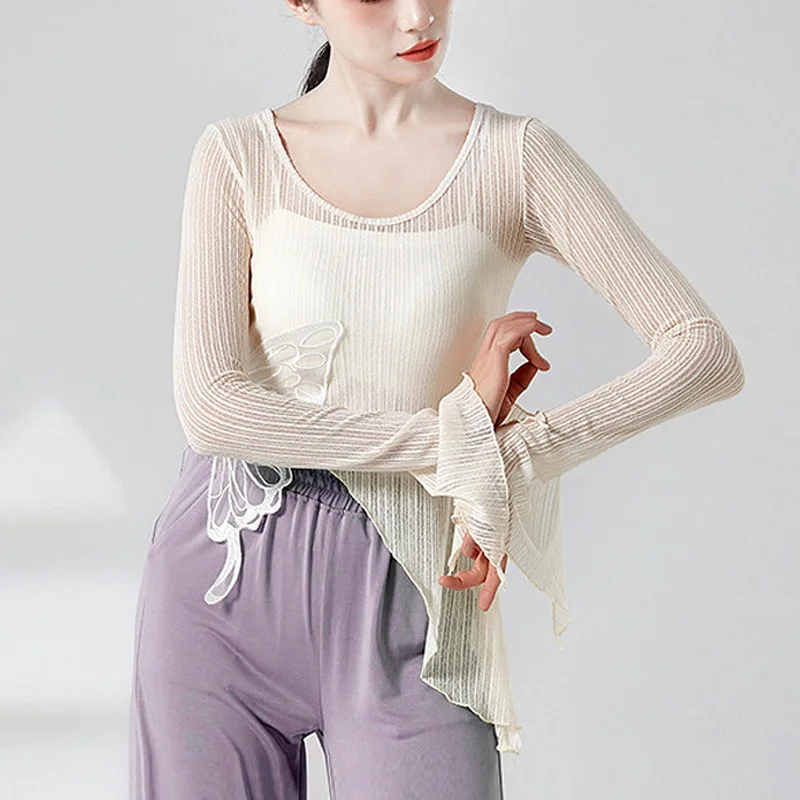 사용자 정의 여성 성인 재즈 현대 무용 의상 우아한 나비 레이스 메쉬 탑 연습 복장 섹시한 관점 레이브 disfraces