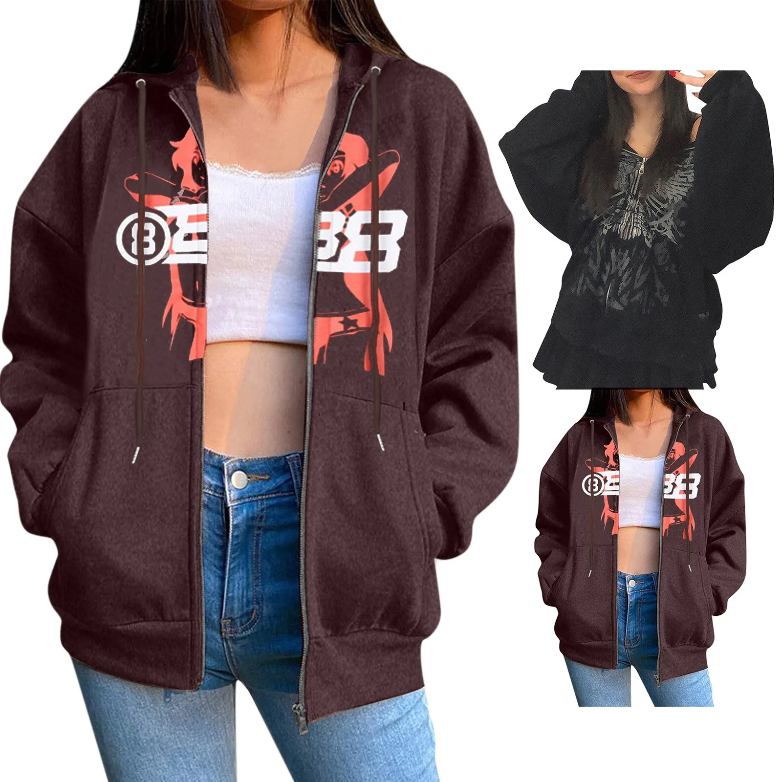 

Halloween Long Sleeve Skeleton Print Oversized Zip Up Hoodie Womens Pullover Fleece Womens Winter Jackets Casual Thicken