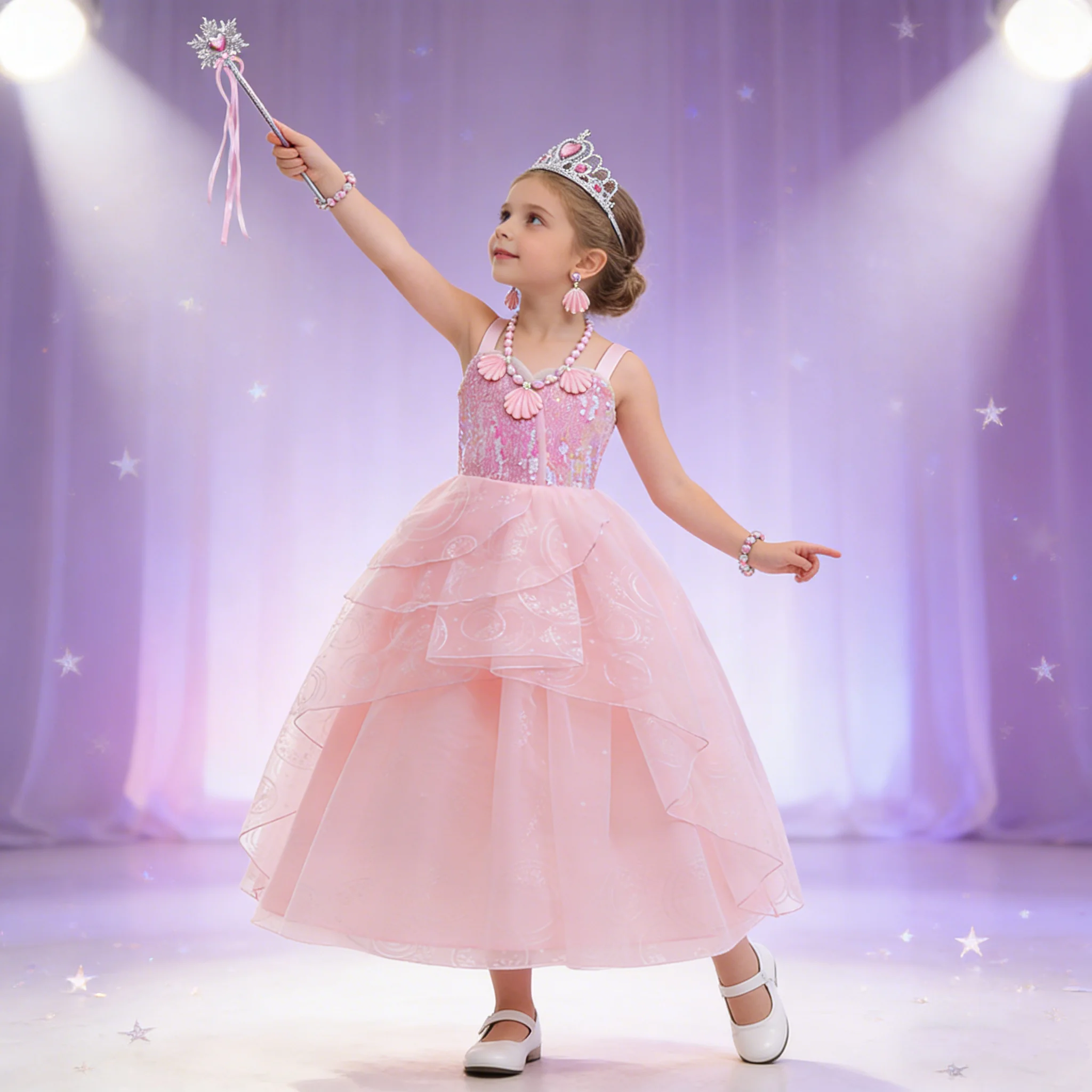 

Розовое платье ведьмы Глинды для девочек, костюм злой ведьмы, детское платье для дня рождения, карнавального выступления, вечернее платье