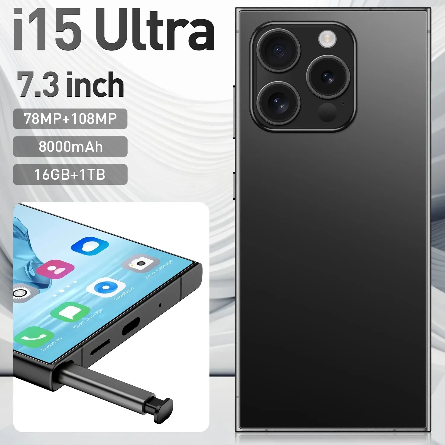 

i15 Ultra Original Android 14 Mobile Phones 7.3 Inch Unlocked SmartPhone 78+108MP Camera Dual Sim16GB+1TB 8000mAh 5G Cell Phone