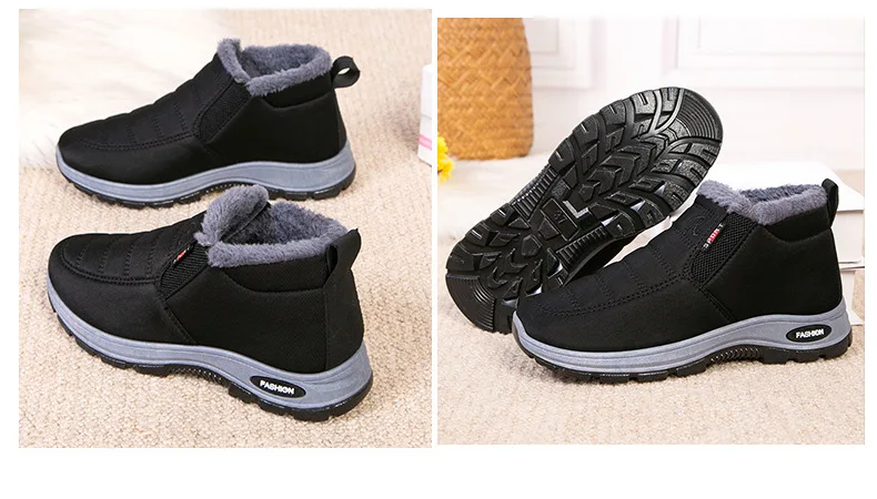 Damen Winter Fleece-gefütterte Slip-On Schneestiefel Wasserdichter Stoff Rutschfeste Robuste Sohle Warme Knöchelhohe Outdoor-Wanderstiefel – Detail 17