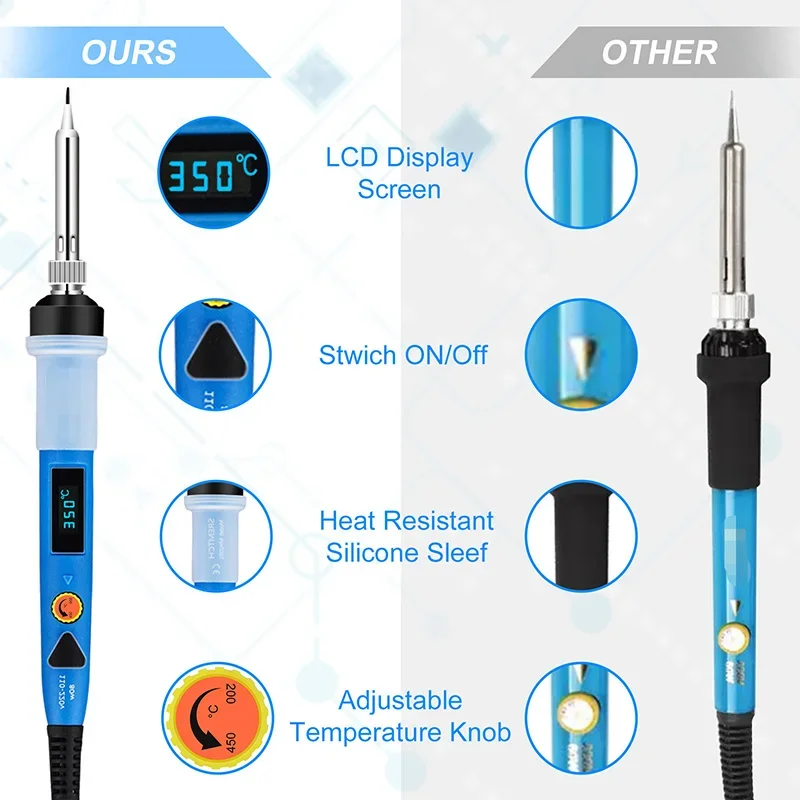 Electric Soldering Iron Kit Professional 220V 80W Adjustable Temperature Welding Tool Solder Gun Station Heat Pencil Repair Tool