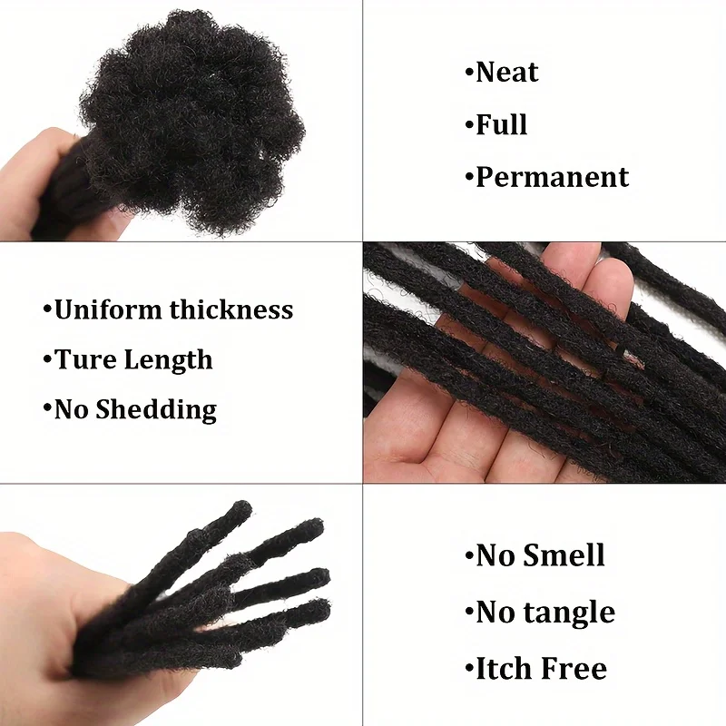 Extensions de dreadlocks faites à la main pour hommes et femmes, extension de cheveux humains, 0.4 vrais cheveux humains, 100% cm, 4-18 po