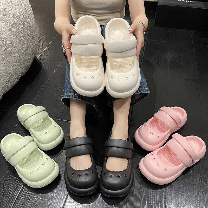 New Fashion Mary Jane Garden Shoes Woman Platform Slippers Cute DIY Thick Sole Girls Summer Indoor Beach Slides Ladies Footwear