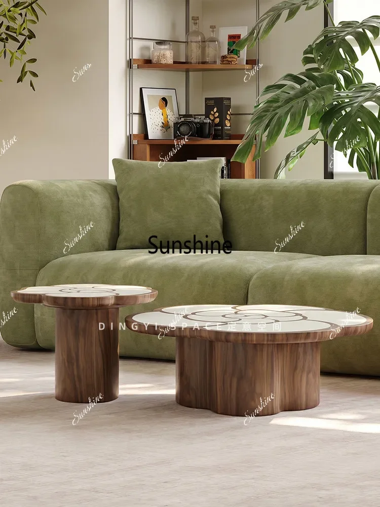 French cream style coffee table, living room small apartment solid wood coffee tableTJ