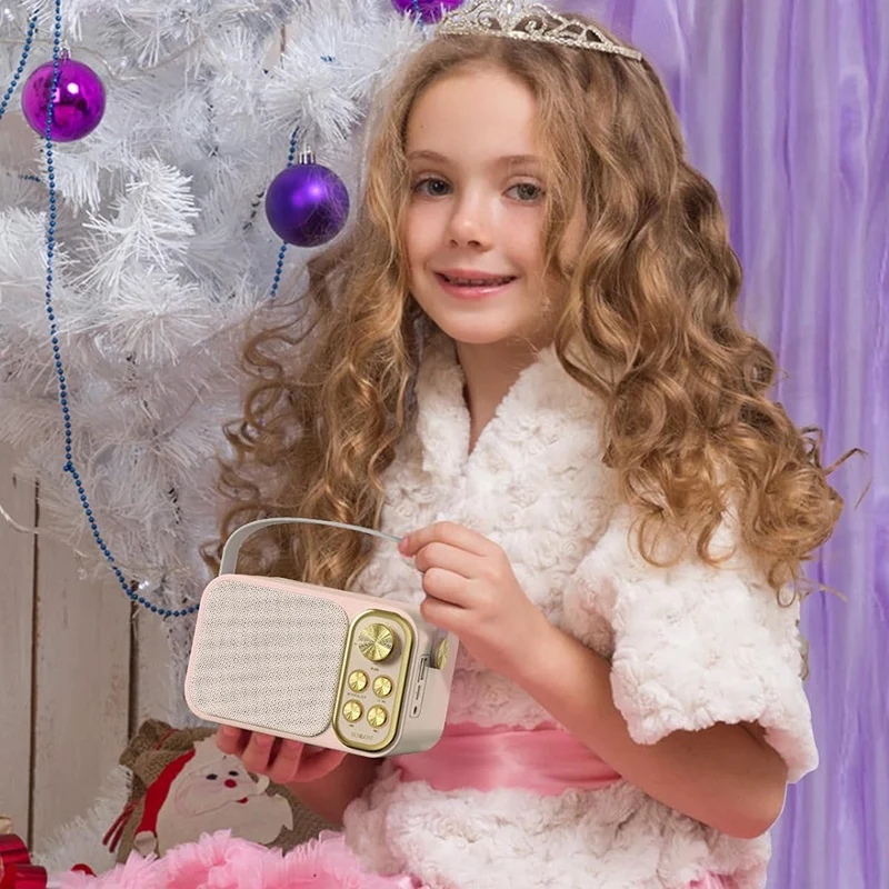 1 Sets Mini Karaoke Machine Plastic+Metal With 2 Wireless Microphones Portable Bluetooth Speaker For Kids