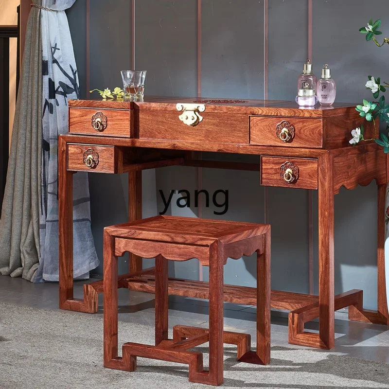LH, mahogany dresser new Chinese rosewood clamshell cosmetic table and chair combination all solid wood furniture