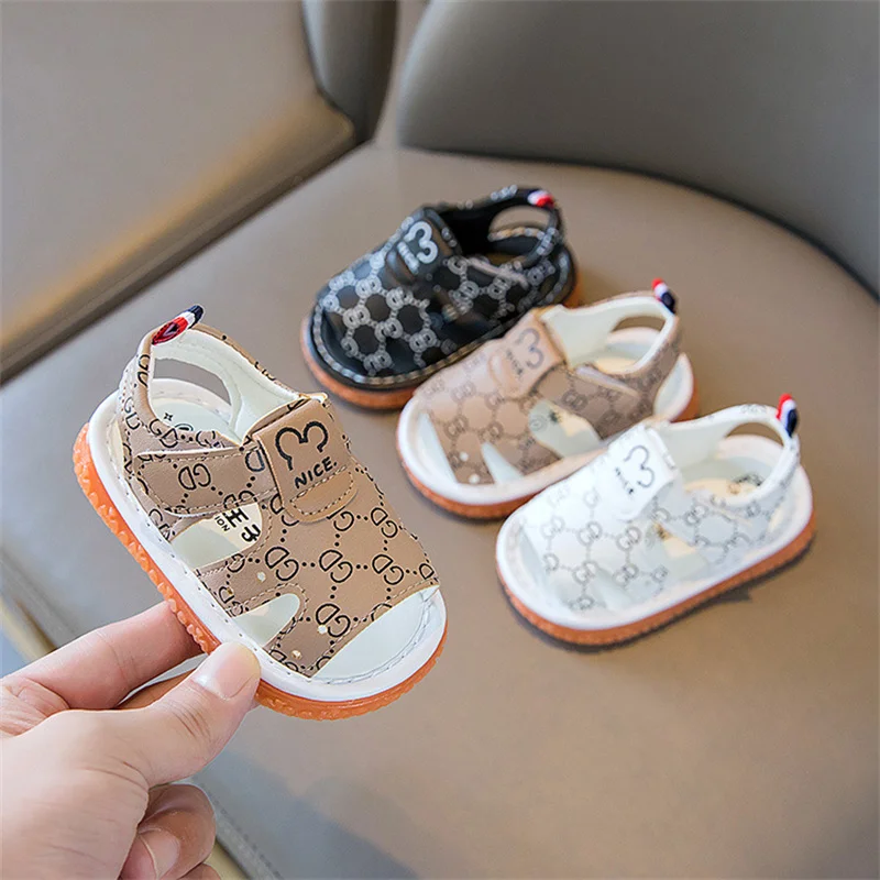 Kids Shoes Summer Girls Boys Sandals Cartoon Cute Pattern Baby Parent-child Toddler Shoes Children Flat Bottom Non-slip Sandals