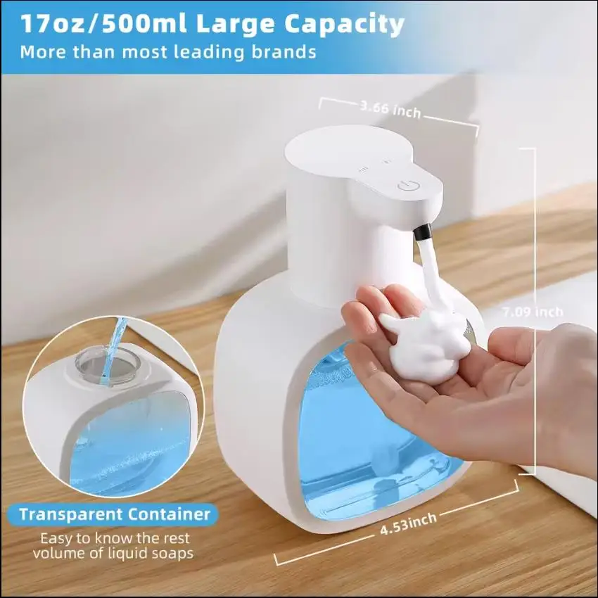Nuevo Dispensador automático de jabón montado en la pared, lavadora de manos inteligente de espuma, Sensor de inducción de baño recargable líquido de 500ml