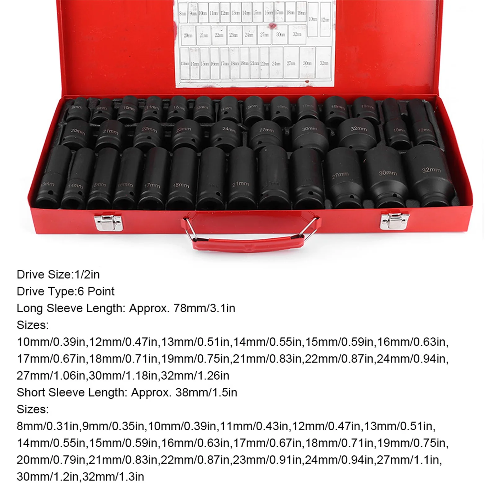 Sechskant-Bit-Steckschlüsselsätze, metrisch, für 1/2-Zoll-Antrieb, Ratsche, 6-Punkt-Spitze, Arbeitswerkzeug-Steckdosen