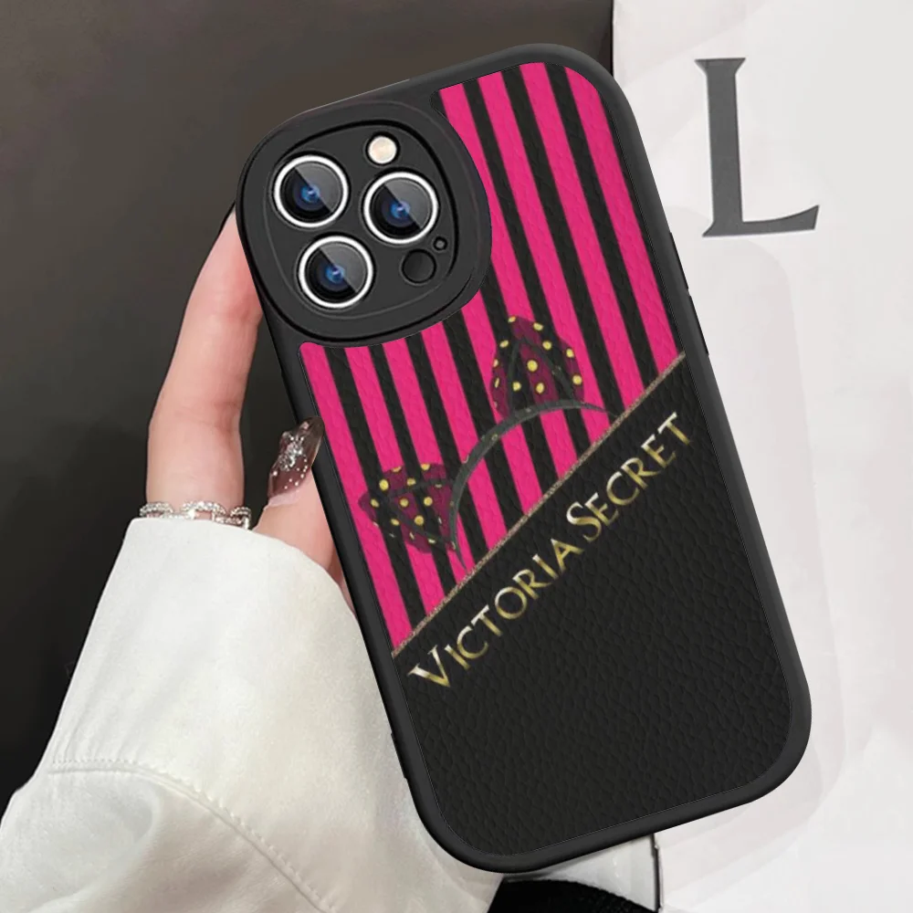 Fashion V-Victoria Luxury S-Secret Phone Case Hard Leather For IPhone 16 15 14 13 12 Mini 11 14 Pro Max Xs X Xr 7 8 Plus Fundas