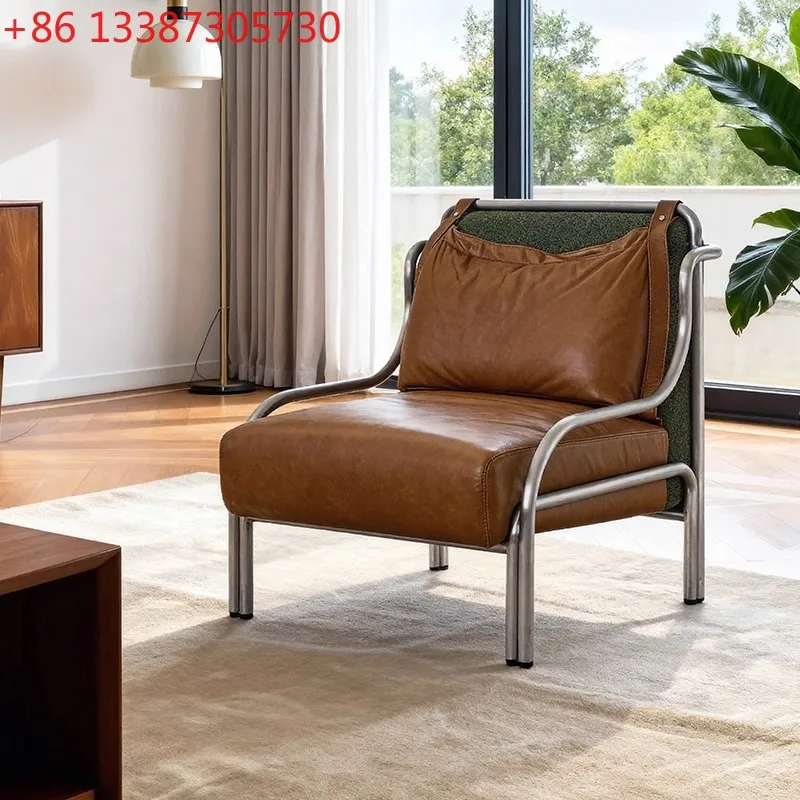 

Medieval leather single sofa lounge chair stainless steel leather art chair
