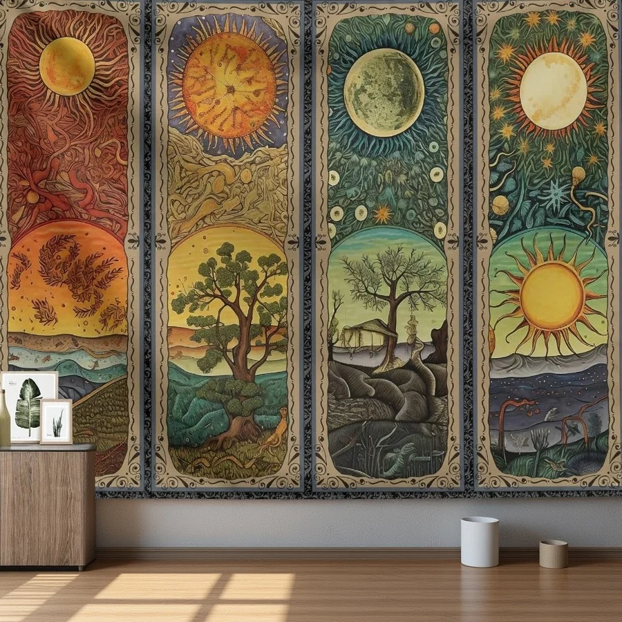 Boho Cosmic Tapestry Wall Hanging Astrology Moon Sun Nature Cosmic Decor Mural Print Mystical Celestial Star Skyroom Art Polyest