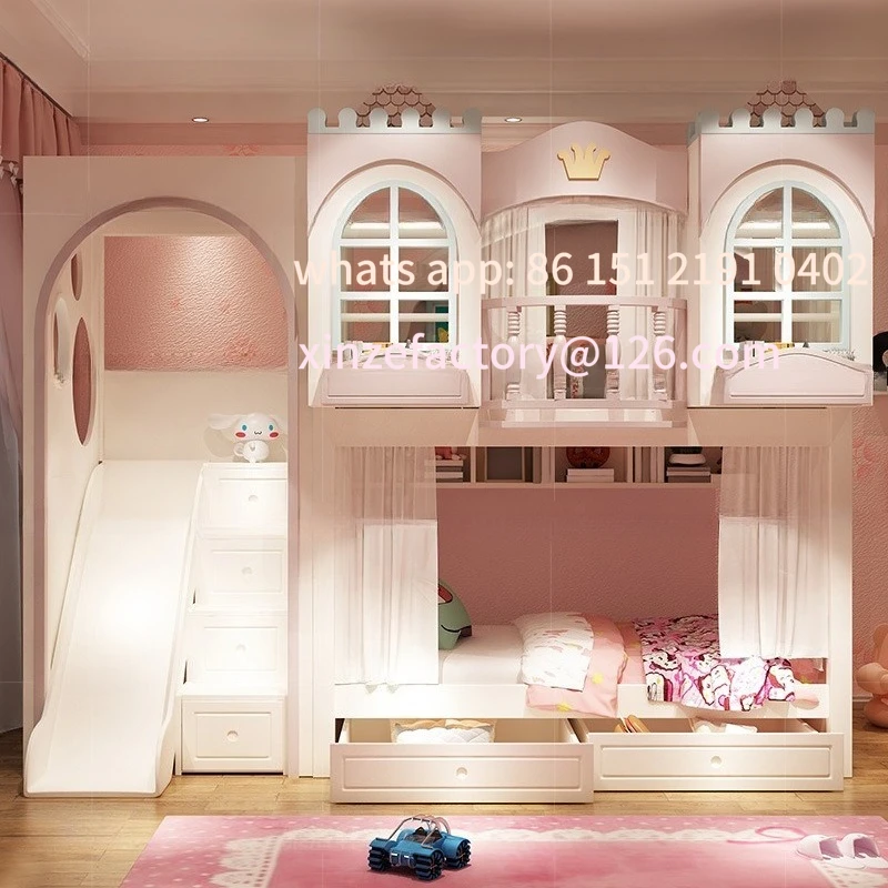 Customizable Up and Down Same Width Bed Double Double Girl Tree House Princess High and Low Bed