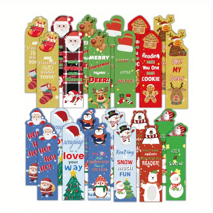 24 pcs Bookmarks Christmas Bookmarks Christmas Character Bookmarks Christmas Holiday Bookmarks Student Christmas Gifts (Santa Cl