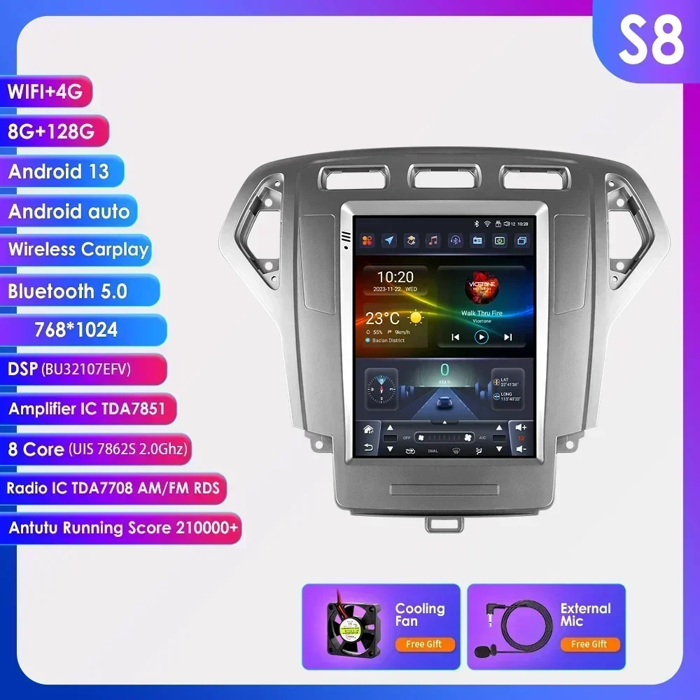 Carplay 4G-LTE Android 14 voor Ford Mondeo 4 2006-2010 9.7 ''Scherm Autoradio Multimedia Video Navigatie GPS Audio