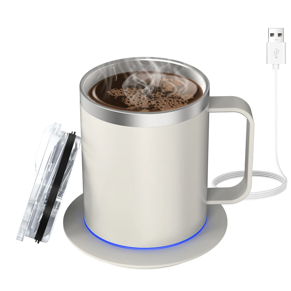Self Heating Coffee Mug USB Powered Heated Cup with Temperature Control 131℉ Electric Coffee Mug Warmer for Desk Heated Mug