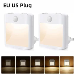 2-Pack Motion Sensor LED Night Light EU US AU UK Plug Sleep Lights for Home Bedroom Corridor Lighting Staircase Bedside Lamp