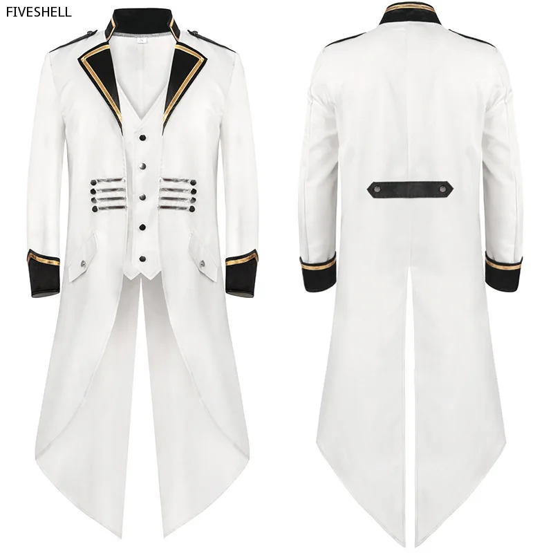 

New Military Medieval Men Costume White Sailor Officer Cosplay Jacket Trench Coat Victorian Renaissance Style Clothing S-4XL