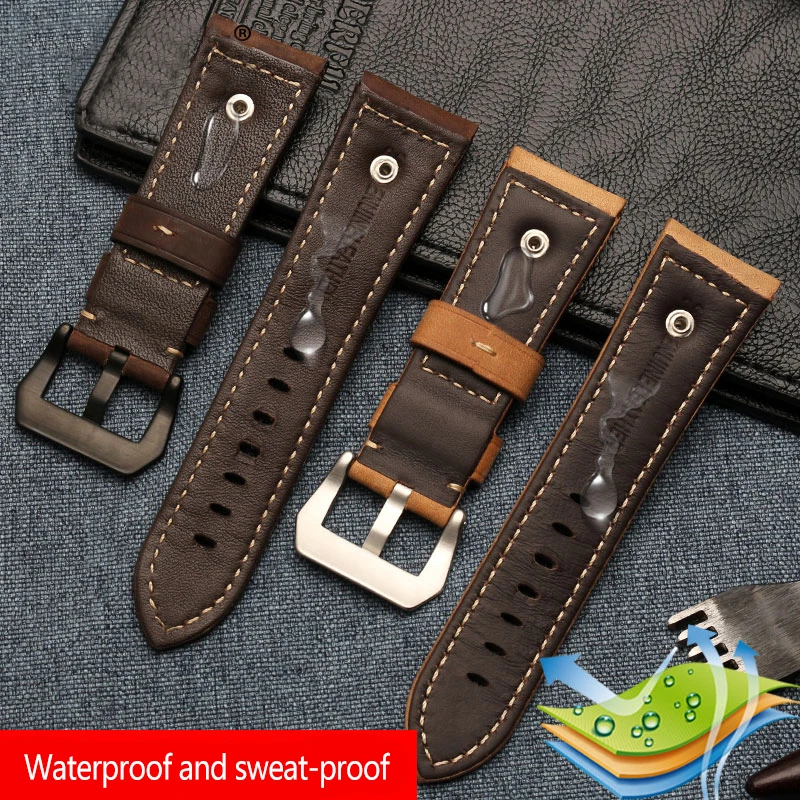 22mm 24MM 26mm Bracelet For Panerai Watchband High-quality Leather PAM111 With rivet Vintage cowhide Men Diesel Soft Watch Strap