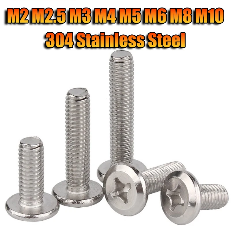 M2 M2.5 M3 M4 M5 M6 M8 M10 304 Stainless Steel Flat Head Chamfered Edge Phillips Cross Screws Furniture Connector Bolts