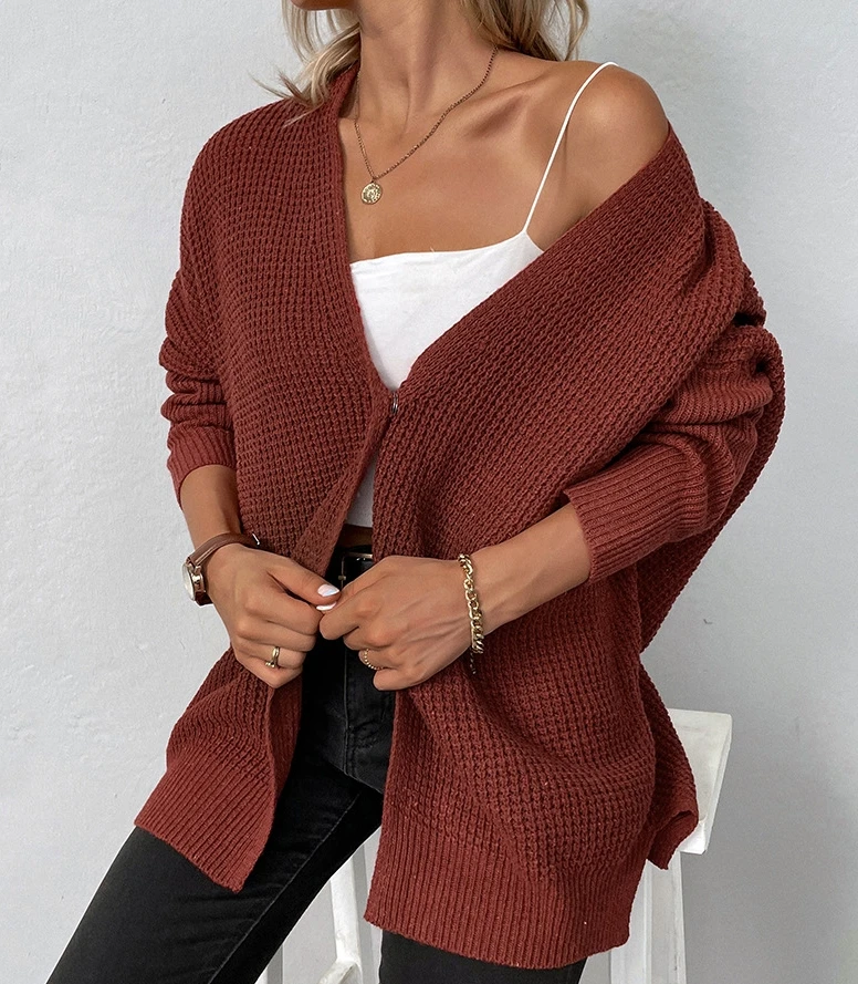 

Women's Cardigan 2025 Autumn Winter Latest Solid Color Bat Sleeve One Button Knitted Shirt Jacket V-Shaped Collar Loose Coat