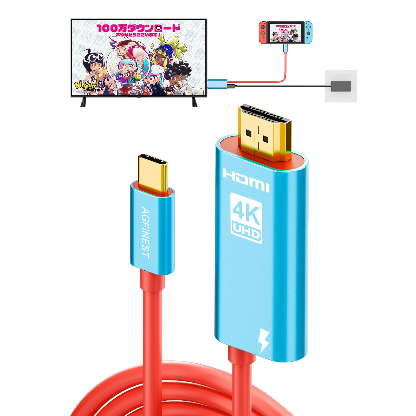 Type C to HDMI Male Cable With PD60W Power Port 4K60Hz USB C Male to HDMI Cable for Nintendo Switch TV MacBook Huawei Xiaomi
