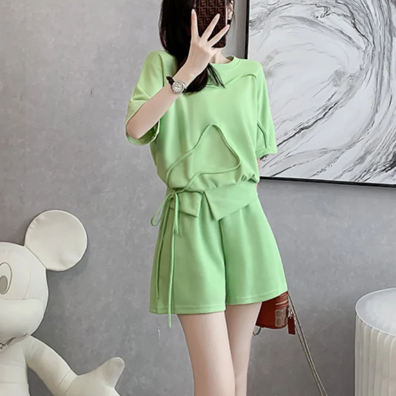 Women\'s Short Sets 2 Pieces New Sleeve Female Shorts Summer Kit Cheap And Korean Style Offers Light Promotion Novelties Outfit