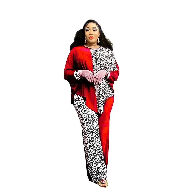 2 Piece Clothes for Women Autumn Elegant Long Sleeve O-neck Top Pant Plus Size Matching Sets Dashiki African Clothing