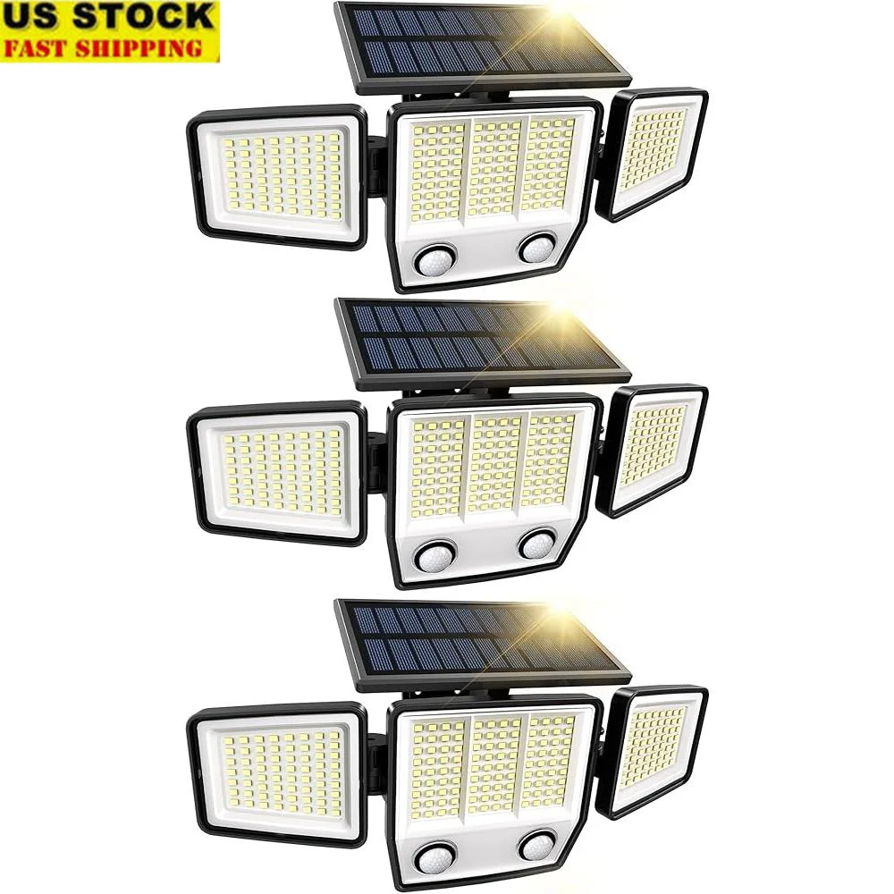 

Solar Motion Sensor Outdoor Lights 3000LM Waterproof LED Floodlights 3 Modes Intelligent Dual PIR Security Lights IP65 236 LEDs
