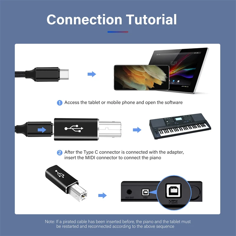 Type-C Female to USB-B Male Adapter for Laptop Compatible with Electronic Piano/Keyboard/Drum Printer Universal Accessorise