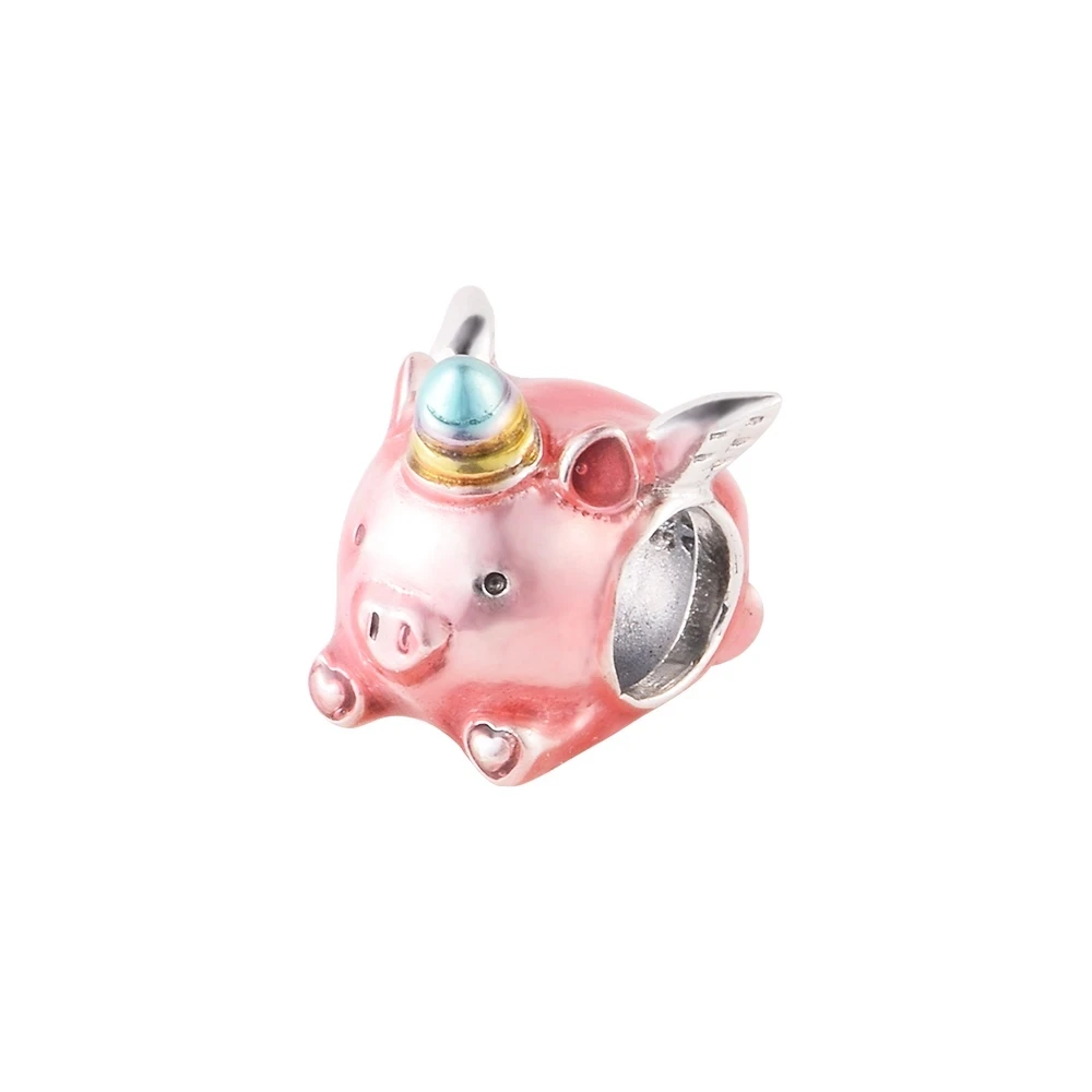 Flying Unicorn Pig Charm New In Charms silver 925 Original Keychains Flower Knows 925 Sterling Silver Bracelet For Women