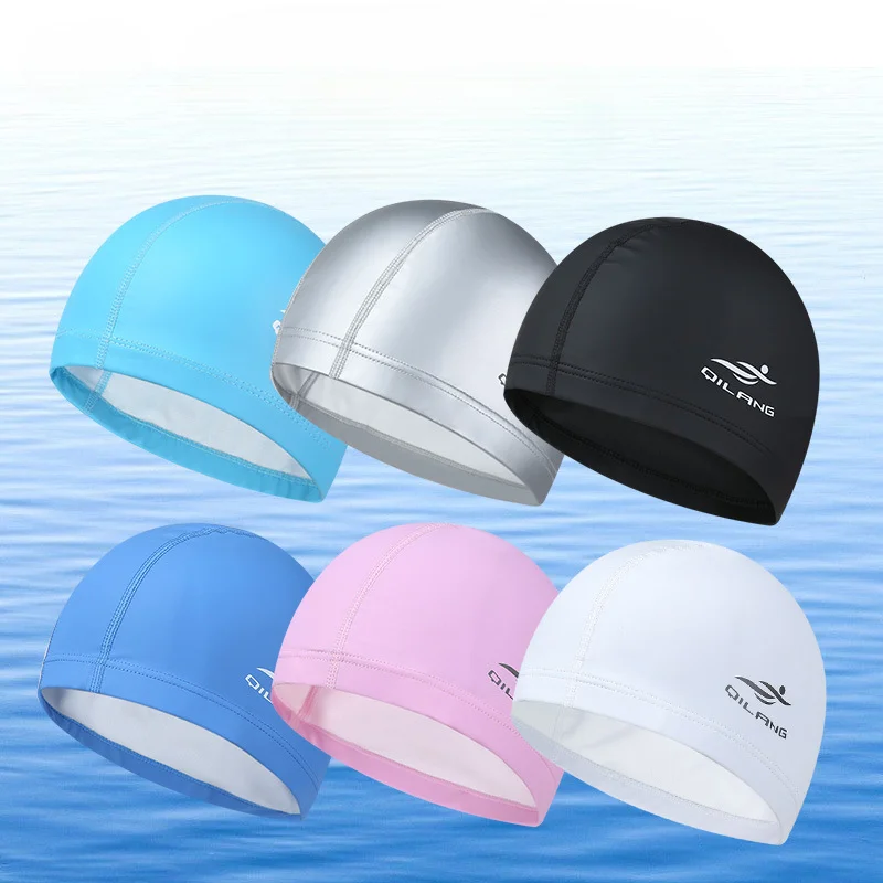 Swimming Caps Women Men Universal Long Hair Ear Protection Swim Caps PU Waterproof Letter Printed Swimming Cap Pool Accessories