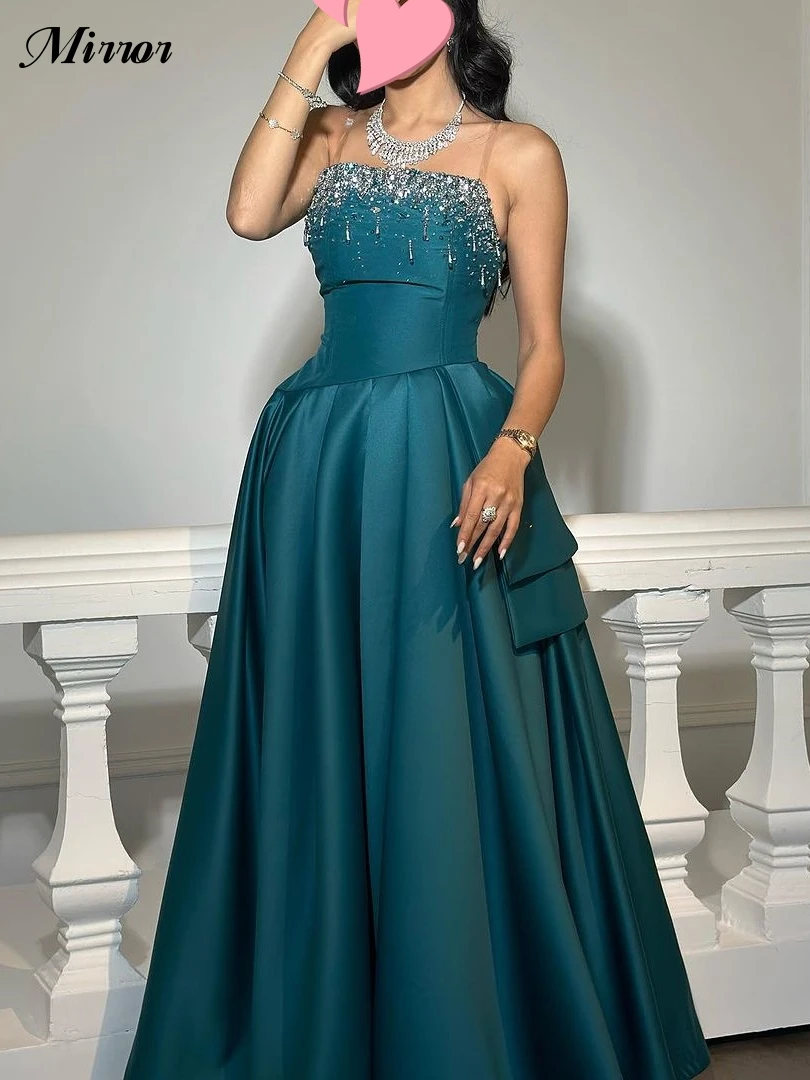 Mirror Dress Elegant Vintage Sweet Peacock Blue Crystal Beading Customize Formal Occasion Prom Dress Evening Party Gowns